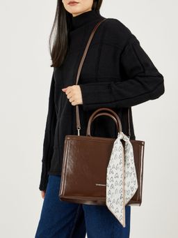 Styli - Brown Solid Handheld Bag with Detachable Strap and Scarf (Set of 3)