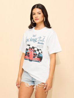 Difference of Opinion - White Cotton Half Sleeves Oversized Fit Round Neck Printed T-shirt