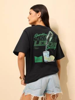 Difference of Opinion - Black Cotton Half Sleeves Oversized Fit Round Neck Printed T-shirt