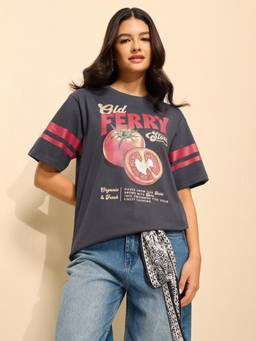 Difference of Opinion - Grey Cotton Half Sleeves Oversized Fit Round Neck Printed T-shirt