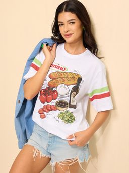 Difference of Opinion - White Cotton Half Sleeves Oversized Fit Round Neck Printed T-shirt