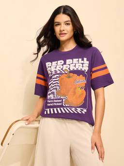 Difference of Opinion - Purple Cotton Half Sleeves Oversized Fit Round Neck Printed T-shirt