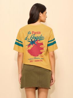Difference of Opinion - Yellow Cotton Half Sleeves Oversized Fit Round Neck Printed T-shirt