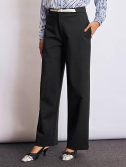 The Label Life - Black Viscose Blend Straight Leg Solid Formal Trouser
