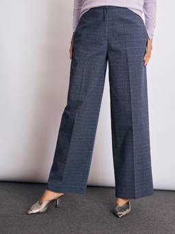 The Label Life - Blue Cotton Straight Leg Checks Formal Trouser