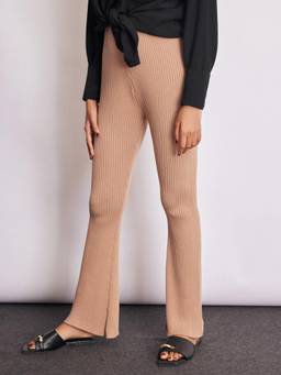 The Label Life - Beige Cotton Straight Leg Textured Casual Trouser