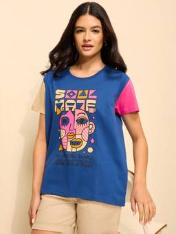 DILLINGER - Blue Cotton Half Sleeves Boxy Fit Round Neck Printed T-shirt