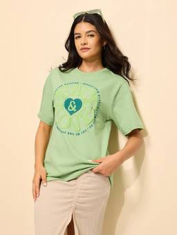 DILLINGER - Green Cotton Half Sleeves Oversized Fit Round Neck Printed T-shirt