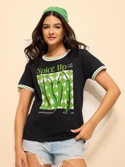 DILLINGER - Black Cotton Half Sleeves Regular Fit Round Neck Printed T-shirt