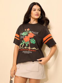 DILLINGER - Brown Cotton Half Sleeves Oversized Fit Round Neck Printed T-shirt