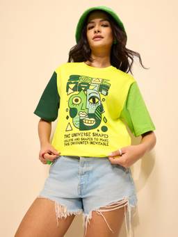 DILLINGER - Yellow Cotton Half Sleeves Oversized Fit Round Neck Printed T-shirt
