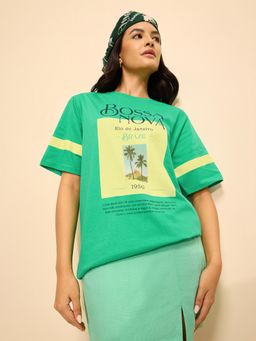 DILLINGER - Green Cotton Half Sleeves Oversized Fit Round Neck Printed T-shirt