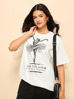 DILLINGER - White Cotton Half Sleeves Oversized Fit Round Neck Embroidered T-shirt