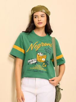 DILLINGER - Green Cotton Half Sleeves Oversized Fit Round Neck Printed T-shirt