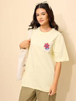 DILLINGER - White Cotton Half Sleeves Oversized Fit Round Neck Embroidered T-shirt