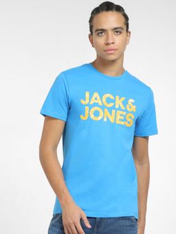Jack & Jones - Blue Logo Print Crew Neck T-shirt