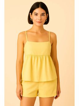 Kaori By Shreya - Women Yellow Cotton Linen Co-Ord Set