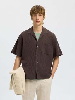 Selected - Men Brown Textured Casual Shirt