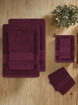 MYTRIDENT - Soft Comfort Air Rich, Cotton 6 Pcs Towel Set, 500 Gsm, Red Wine (S)