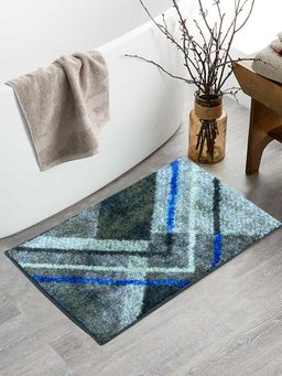 BIANCA - Super Soft Designer Anti Slip Bath Mat Medium Geometric-Brown and Blue