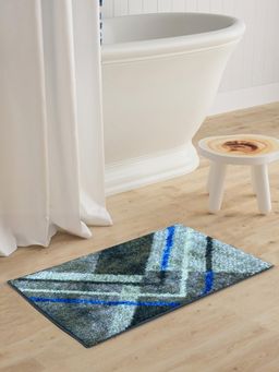 BIANCA - Super Soft Designer Anti Slip Bath Mat Large Geometric-Brown and Blue