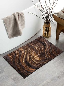 BIANCA - Super Soft Designer Anti Slip Bath Mat Medium Abstract-Brown and Khaki