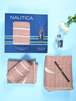 Nautica - Fast Drying Bamboo Towel Set with Reed Diffuser (Oasis) Solid-Beige (L)
