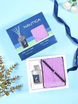 Nautica - Cotton Face Towel Set with Reed Diffuser (Cross View) Solid-Lilac (M)