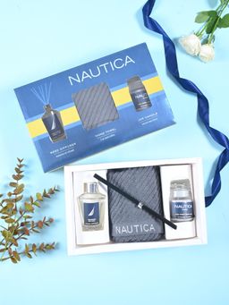 Nautica - Cotton Hand and Face Towel Set with Reed Diffuser and Jar Candle Solid-Grey (S)