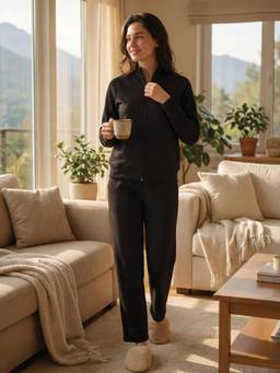 Sweet Dreams - Womens Black Polka Dots Jacket with Pyjama