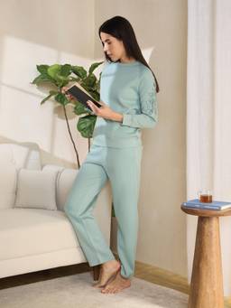 Sweet Dreams - Womens Green Solid Top with Pyjama