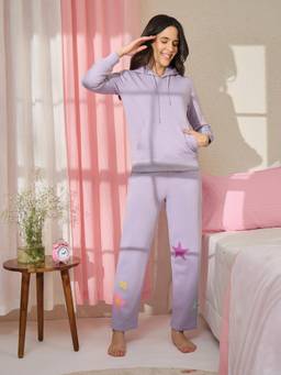 Sweet Dreams - Womens Purple Printed Hoodie with Pyjama