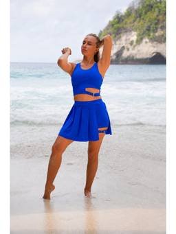 Keepfit - Women Blue Swimwear Crop Top and Pleated Skirt
