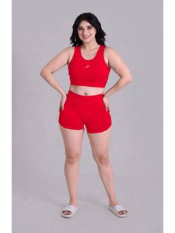 Keepfit - Womens Red Plus Size Crop Top and Shorts Swimset