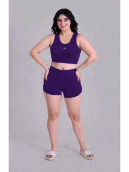 Keepfit - Womens Purple Plus Size Crop Top and Shorts Swimset