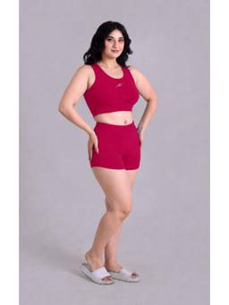 Keepfit - Womens Magenta Plus Size Crop Top and Shorts Swimset