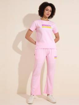 LOTIK - Womens Pink Cotton Solid Nightsuit