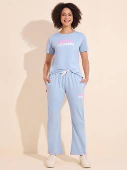 LOTIK - Womens Blue Cotton Solid Nightsuit
