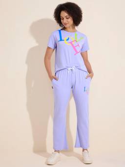 LOTIK - Womens Purple Cotton Solid Nightsuit