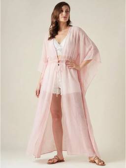 The Kaftan Company - Waist Tie Blush Pink Sheer Chiffon Kaftan Gown