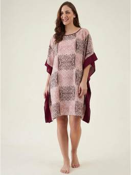 The Kaftan Company - Contrast Trim Pink and Maroon Print Short Kaftan