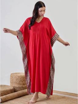 The Kaftan Company - Contrast Border Trim Red Modal Kaftan