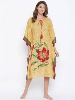 The Kaftan Company - Statement Lily Motif Yellow Floral Print Kaftan
