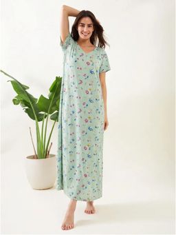 The Kaftan Company - Sage Green Floral Print Maxi Nightdress