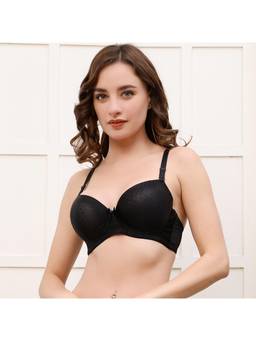 PrettyCat - Womens Black Lightly Padded Underwire Polka Print T-Shirt Bra