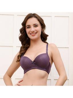 PrettyCat - Womens Purple Lightly Padded Underwire Polka Print T-Shirt Bra