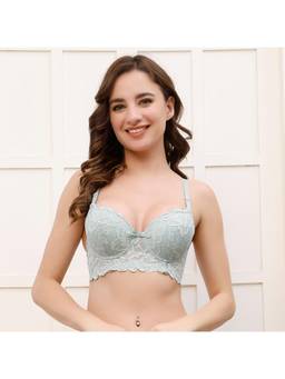 PrettyCat - Womens Green Lightly Padded Underwire Floral Lace T-Shirt Bra