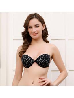 PrettyCat - Womens Lightly Padded Underwire Heart Print Strapless Plunge Bra
