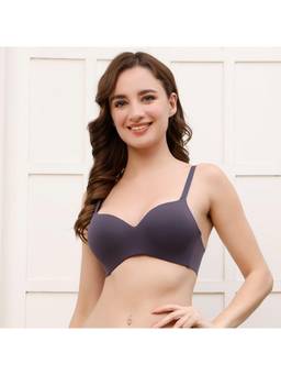 PrettyCat - Womens Grey Lightly Padded Non-Wire Seamless T-Shirt Bra