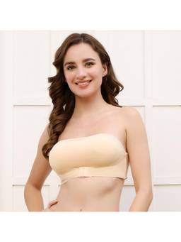 PrettyCat - Womens Beige Removable Padded Nonwire Strapless Sports Bra
